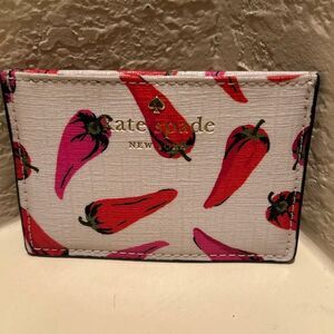 Kate Spade Red Pink Hot Chili Peppers Card Holder Wallet Garden Vegetable